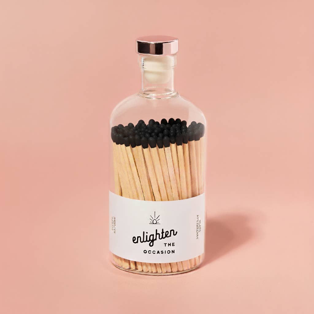 Enlighten the Occasion - Wholesale Matches - Decorative Jar with Black Matches, White Label, Rose Lid1