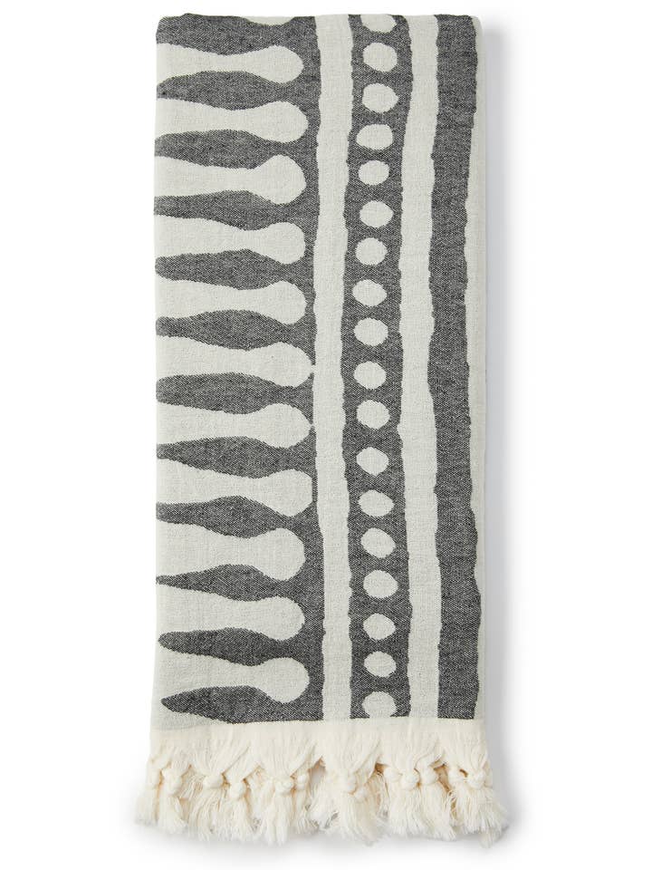 Tribal Stripe Turkish Towel Black & Cream for wholesale by Salty Shadows