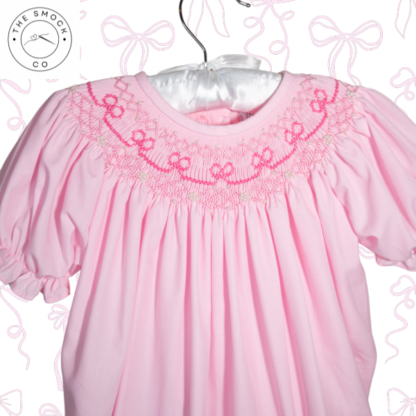 The Smock Co - Wholesale Dress - Kids - Pink Bow Pearl Hand smocked Dress0