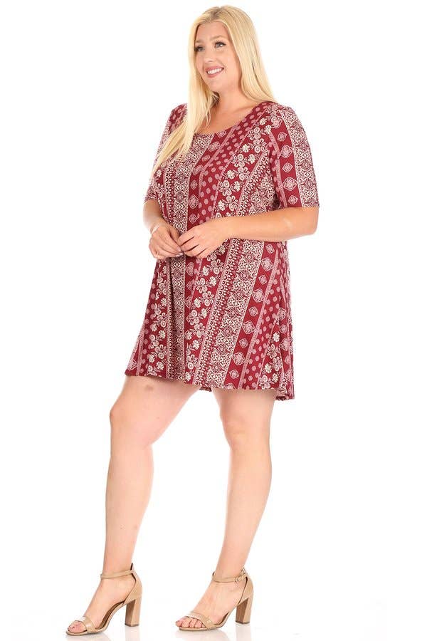 VIBE Apparel Co – wholesale Klänning - Dam – Plus Aztec Borstad Swing Klänning4