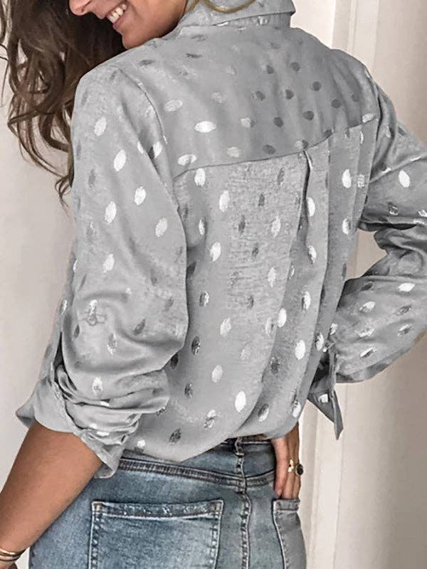 Sheer Trend - Wholesale Button Down Shirt - Women's - Long Sleeves Loose Bronzing Buttoned Lapel Blouses&Shirts Tops2