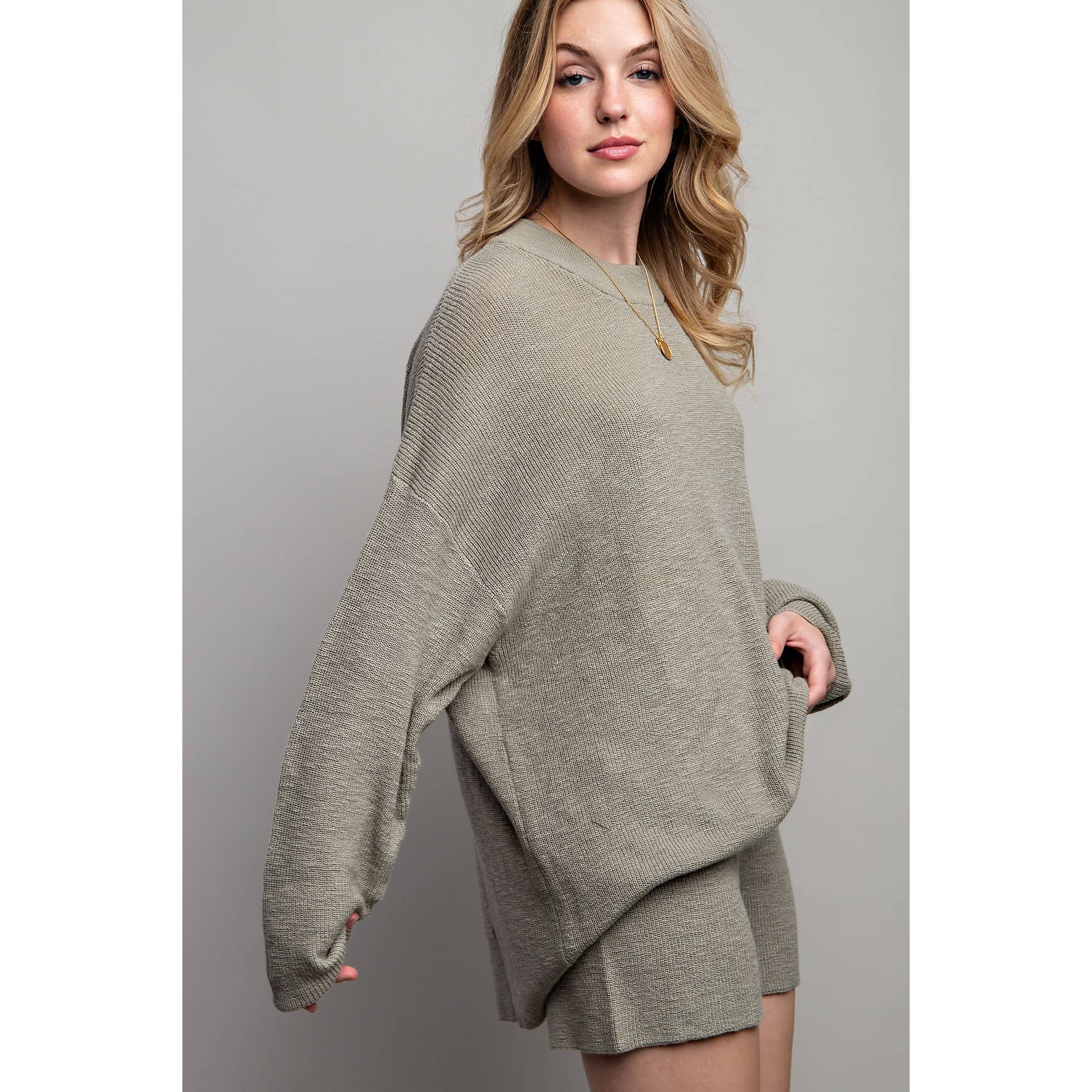 Sweet Generis - Wholesale Lounge Set - Women's - SWEATER OVERSIZE TOP WITH CASUAL BIKER SHORT SET37