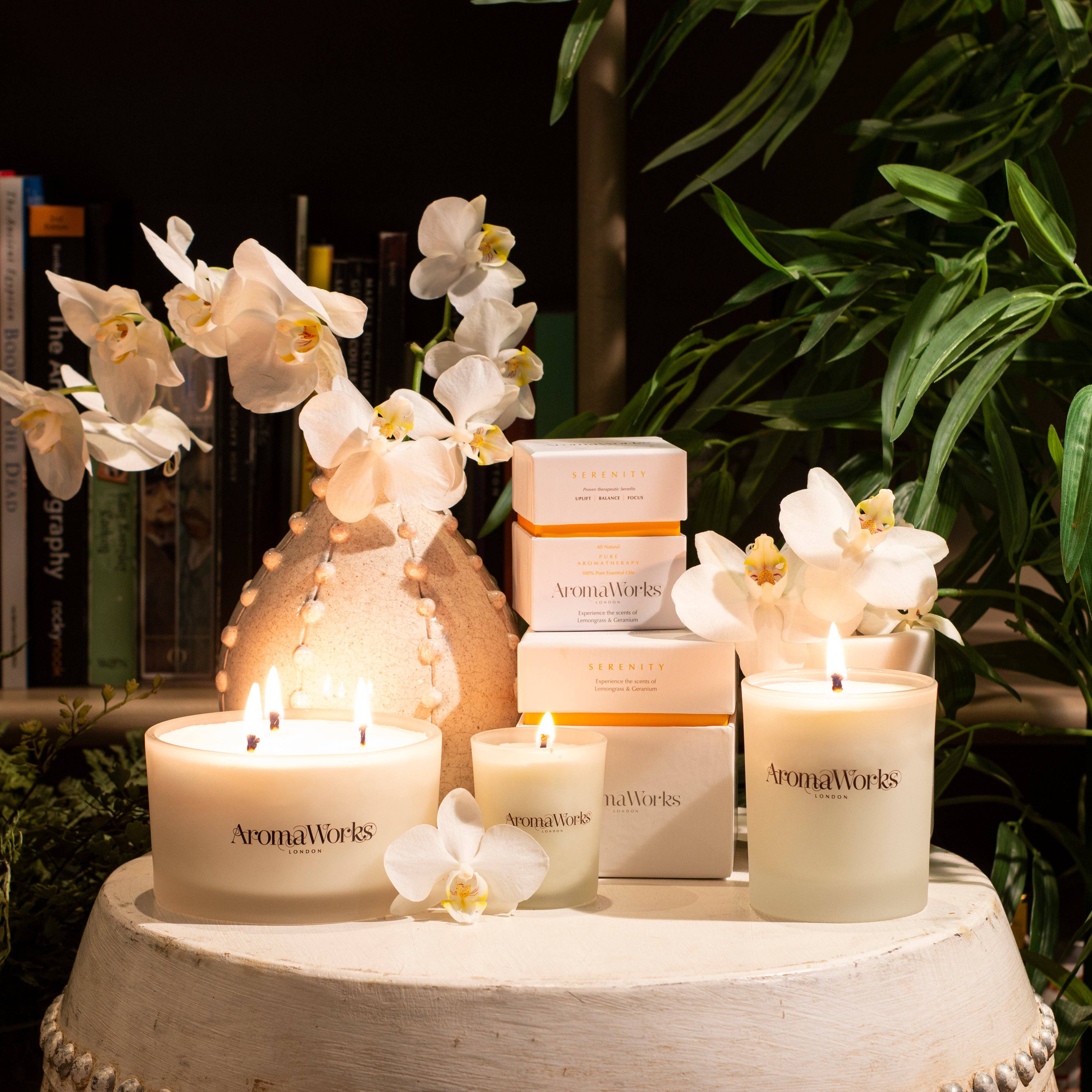 AromaWorks London - Wholesale Jar/Filled Candle - Serenity 30cl Medium Candle with Lemongrass & Geranium1