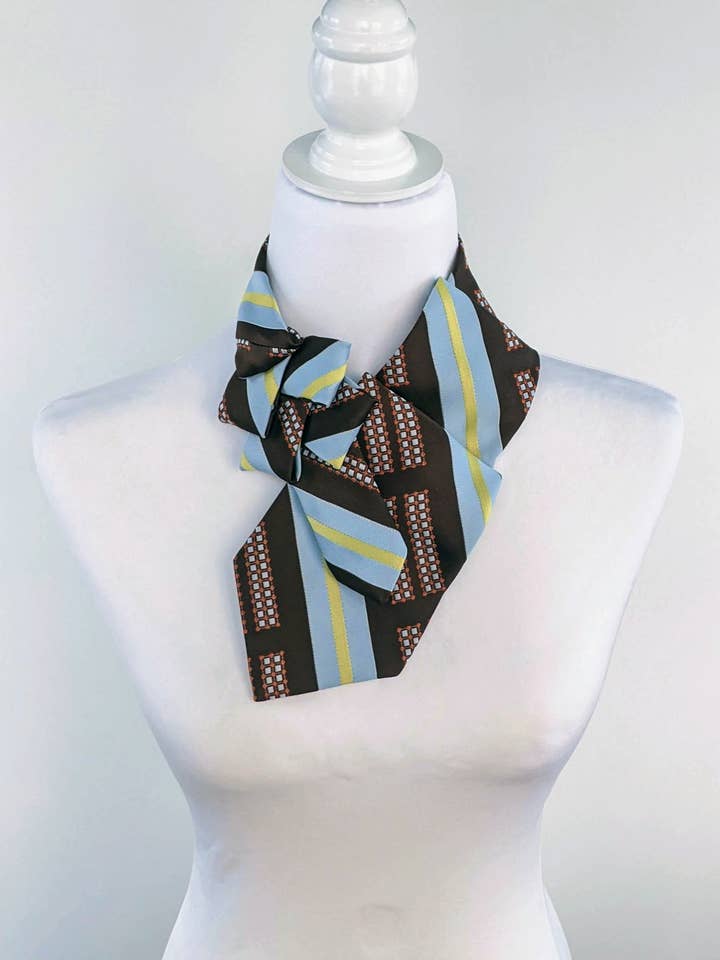Ascot Scarf With Brown and Blue Stripes for wholesale by Ogsplosh