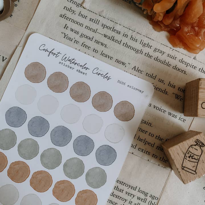 Savannah Scribbles Shop - Wholesale Sticker - Comfort Watercolor Circles Sticker Sheet1