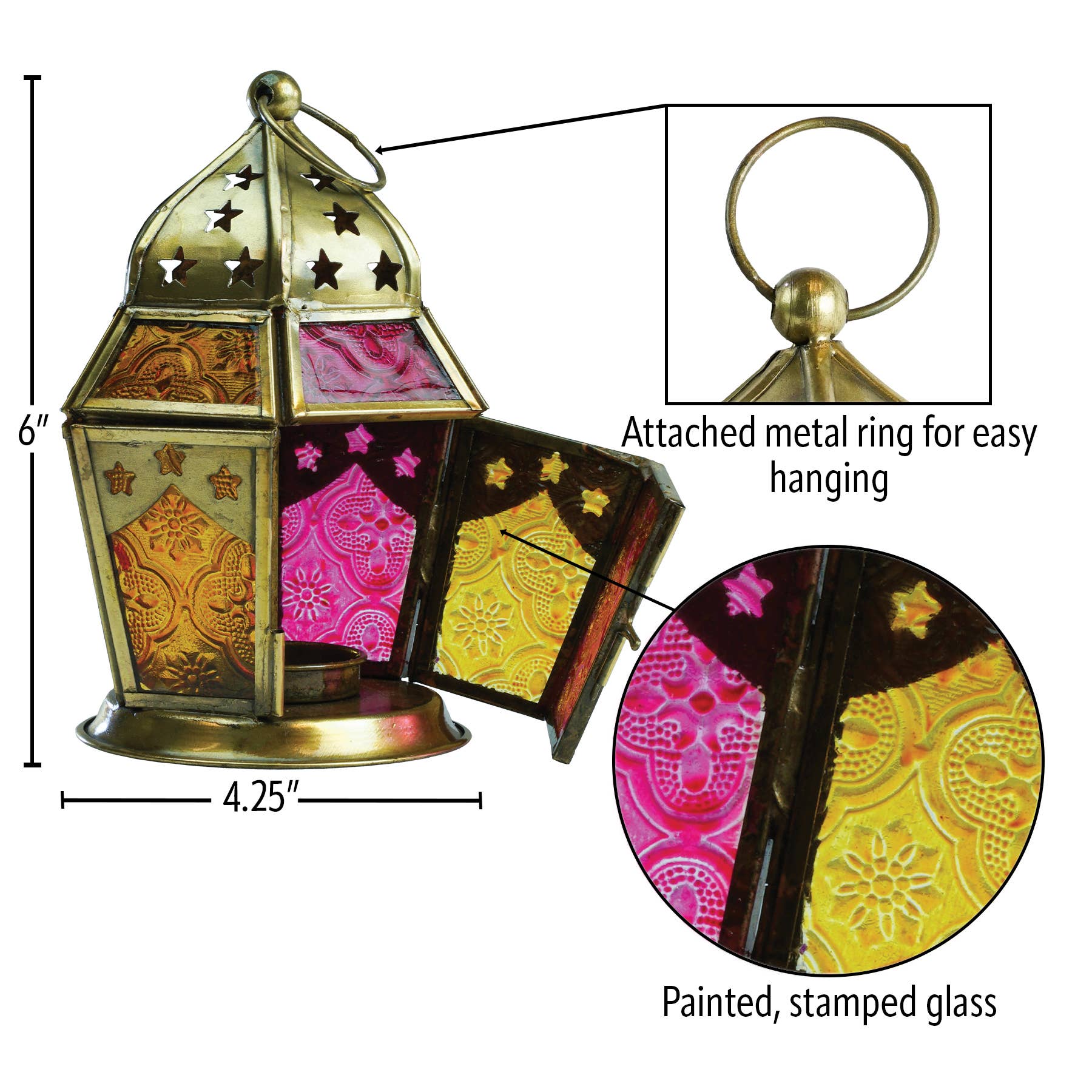 In the Breeze, LLC. - Wholesale Candle Holder - Pink & Yellow Hex Glass Tealight Lantern4