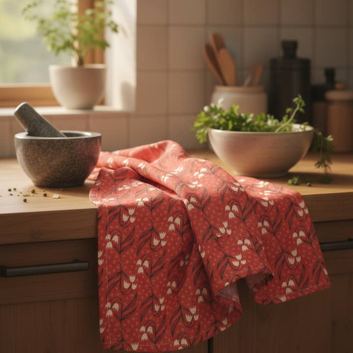 Rebecca Jane Woolbright - Wholesale Tea Towel - Flower Bell Tea Towel - Holiday Kitchen Linen & Decor1