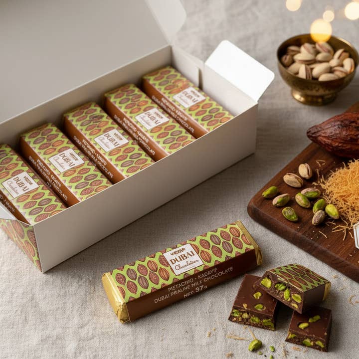 Aladdin - Vendita all'ingrosso Barretta di cioccolato - Barretta di cioccolato di Dubai 37g Pralina al pistacchio Halal Turca6