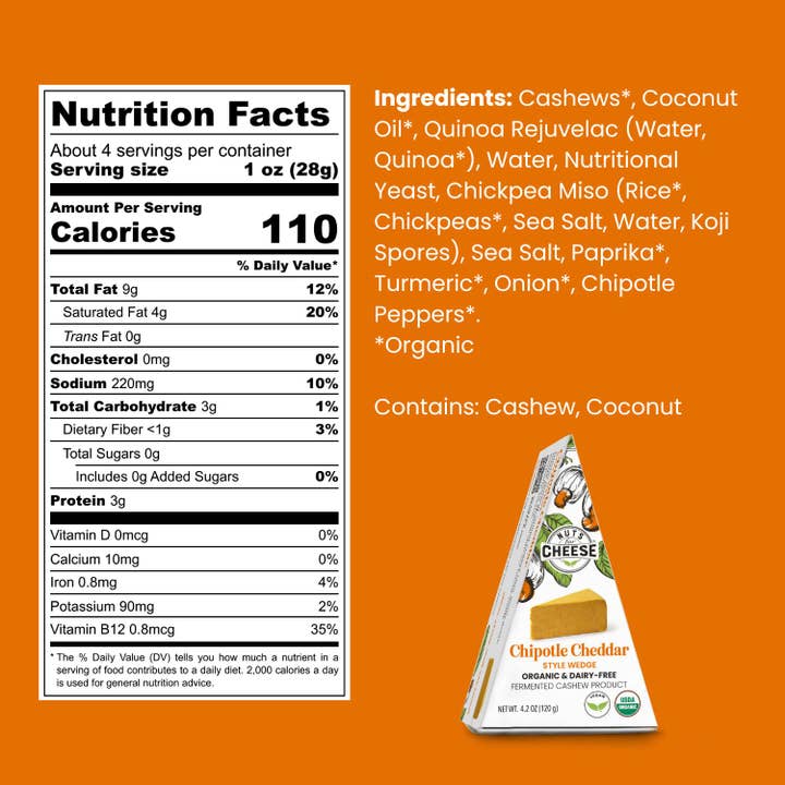 Nuts For Cheese - Wholesale Cheese - Chipotle Cheddar Style Cashew Cheese Wedge | Organic | Vegan