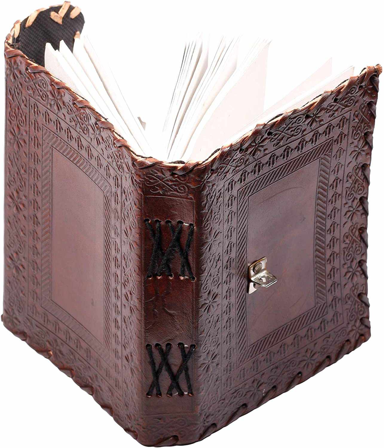 Tuzech Leather - Vente Journal intime - Journal en cuir TUZECH pour hommes et femmes, carnet en cuir pour écrire des poèmes, carnet de croquis, carnet de notes pour tenir des registres, mémoire personnel avec serrure et clé - Non ligné 7 pouces3