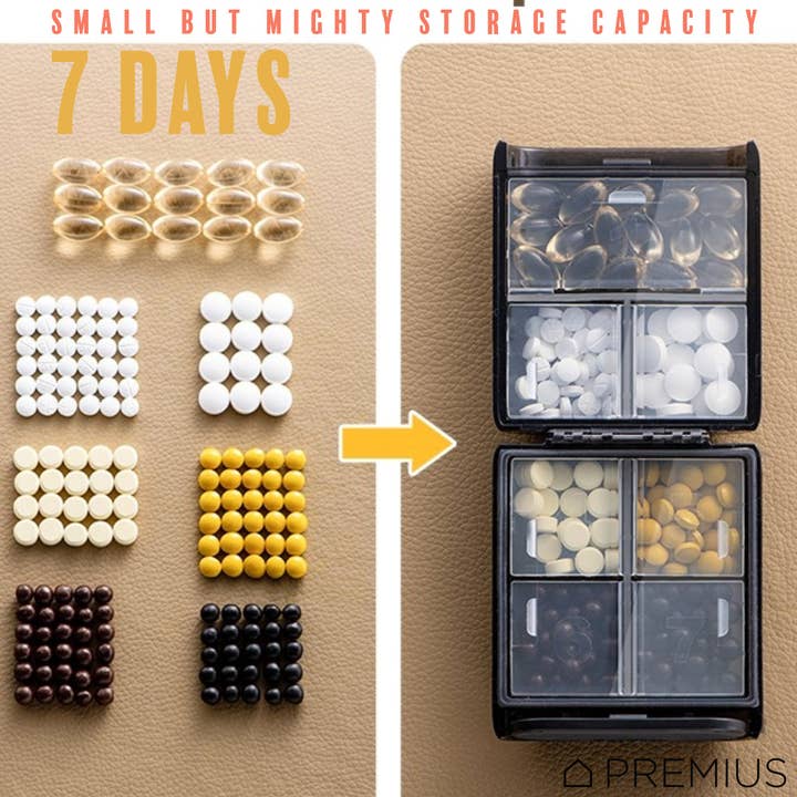 ShopBobbys - Wholesale Pill organiser - PREMIUS 7 Day Compact Travel Foldable Pill Organizer Box, Clear-Black, 3.3x2.95x1.18 Inches2