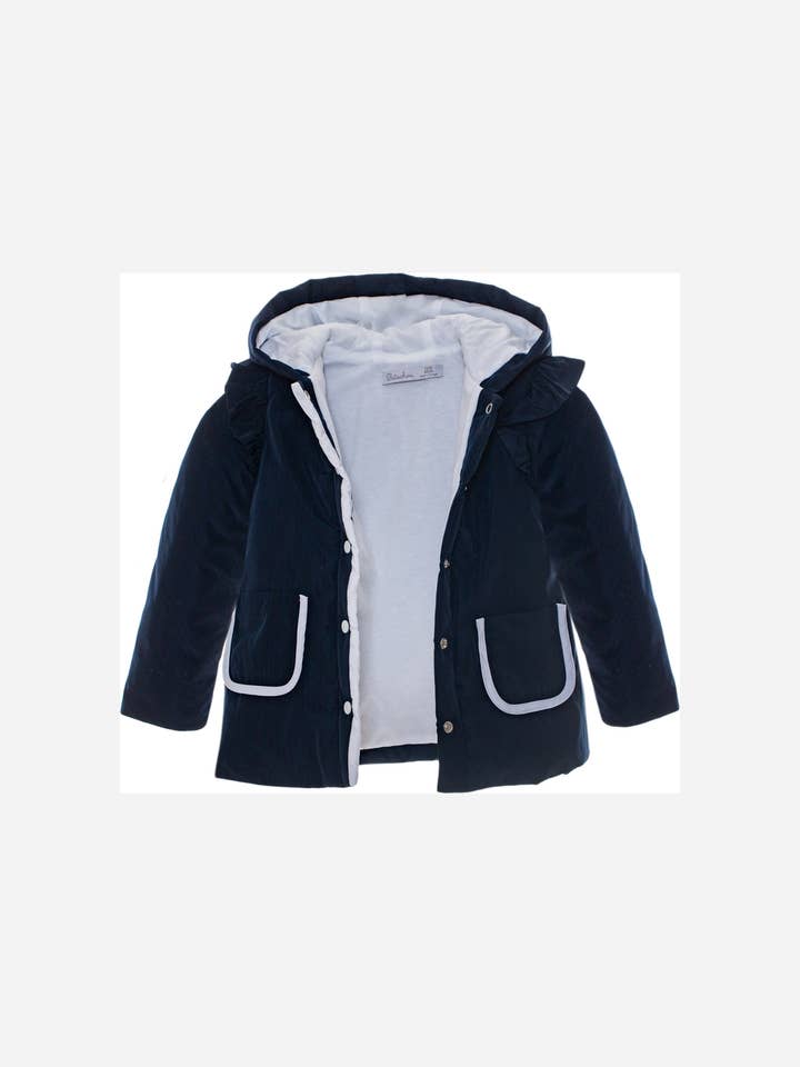 Casaco impermeável azul-marinho com capuz por atacado de Patachou