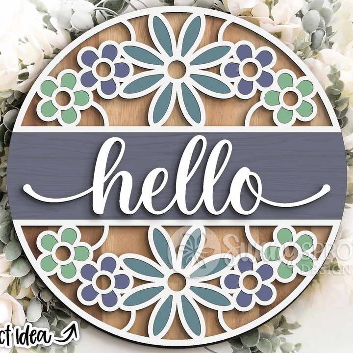 Kate's Blanks - Wholesale DIY Craft Kit - Spring- Hello Flower Round Door Hanger DIY | Wood Sign2