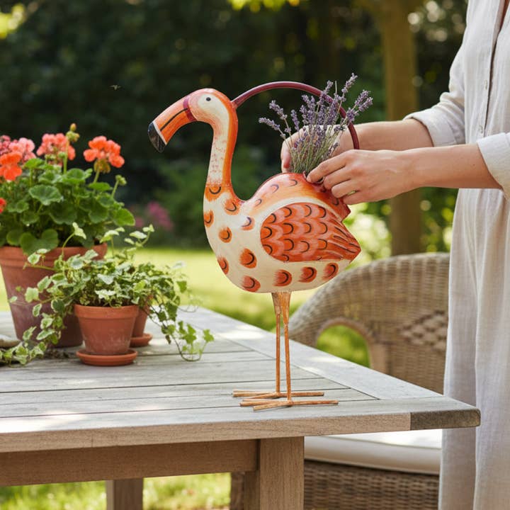 Wilco Home - Wholesale Watering Can - Fito Flamingo – Handmade Metal Standing Flamingo Water Can1