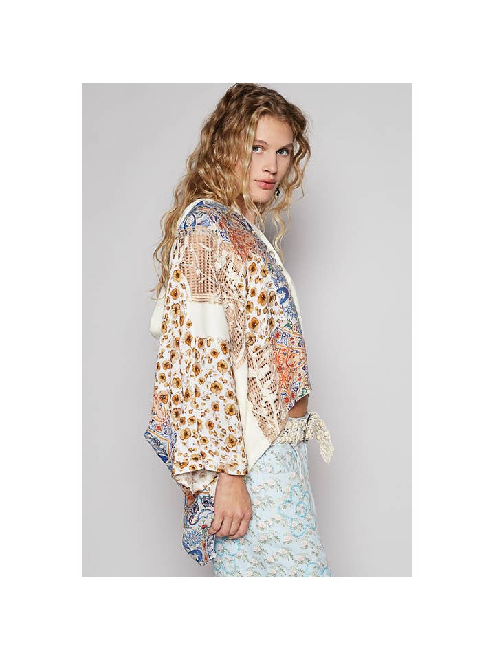 Pol Clothing - Wholesale Knit Top - Women's - Oversize long thermal crochet contrast patch top SALE