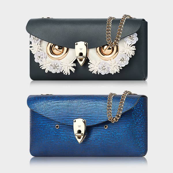 Reversible Crossbody Bag–Navy/Iridescent Blue Leather for wholesale by WANACCESSORY