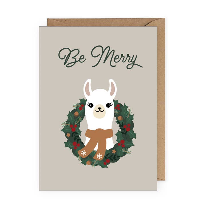 The Anastasia Co - Wholesale Christmas Card - Be Merry Llama Greeting Card