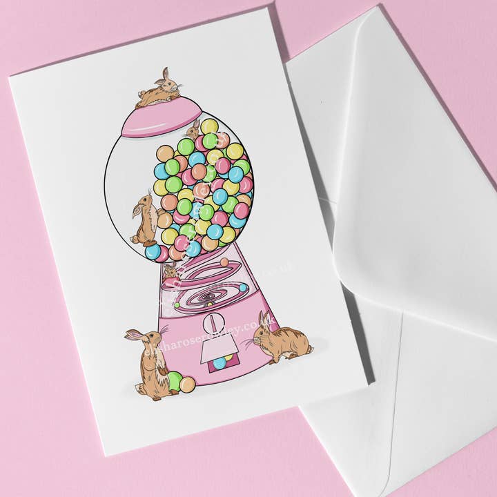 Bubblegum Bunnies Birthday/Easter Greeting Card A5 Rabbits for wholesale by Elisha-Rose Rowley Art and Designs