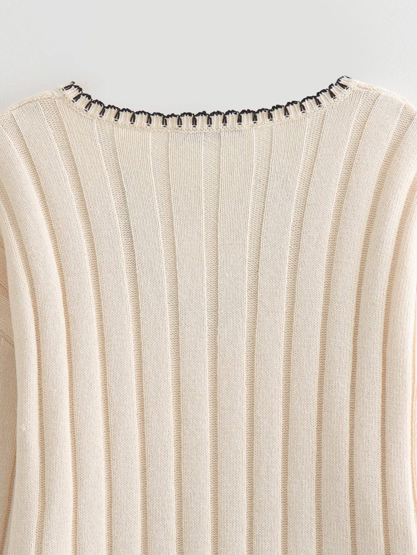 BEIGE V-Neck Ribbed Knit Sweater for wholesale on Faire3