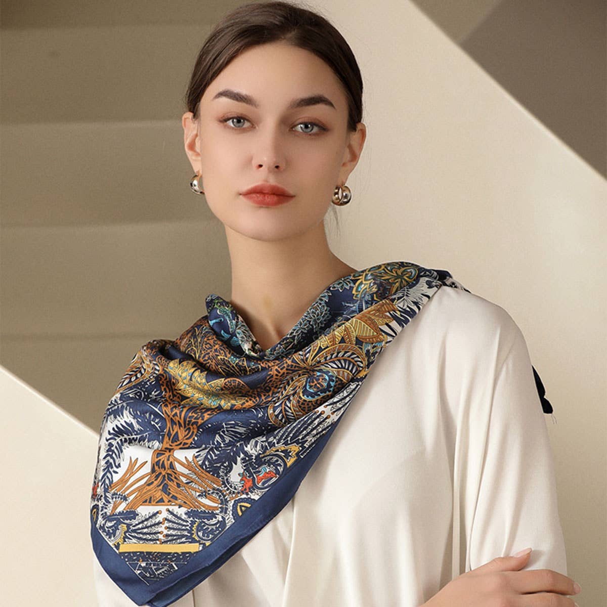 ACCITY - Wholesale Scarf - Women's - Vintage French Print Scarf – 90cm Silk Feel Square_CWASC017214