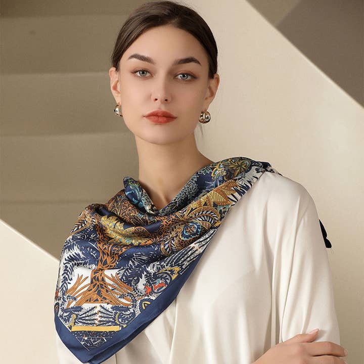 ACCITY - Wholesale Scarf - Women's - Vintage French Print Scarf – 90cm Silk Feel Square_CWASC017214