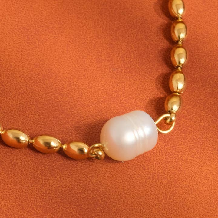 Vigne 18K Gold Non-Tarnish Pearl Ball Chain Necklace for wholesale on Faire
