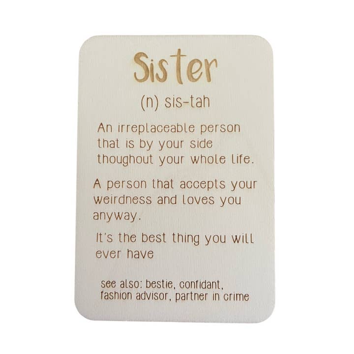 Sister (n) for wholesale by Cheeky Charlie Keep Cards