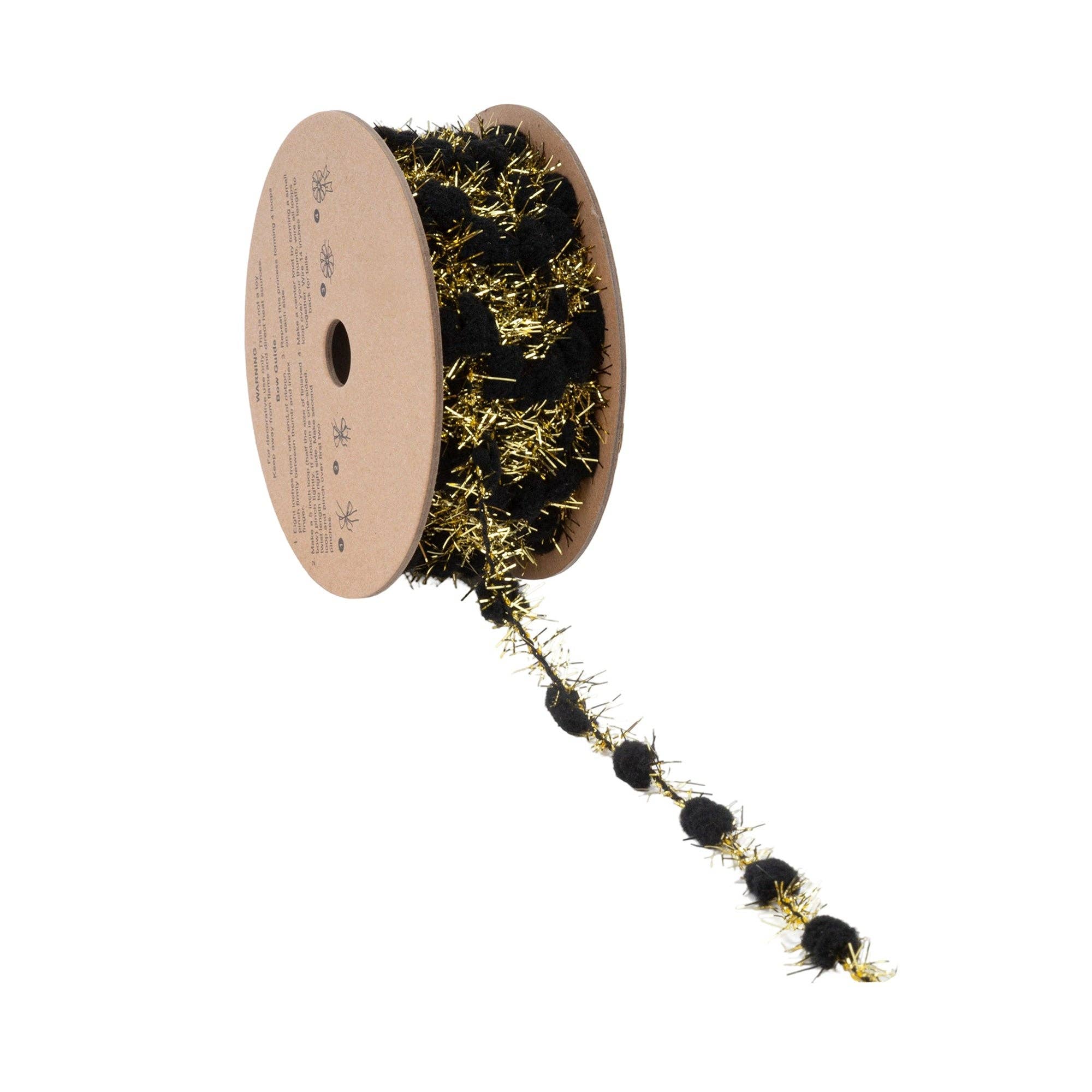 LA Ribbons Wholesale - Vente Matériels de bricolage - Pompon en tinsel 3/8" | Noir | Rouleau de 10 yards3