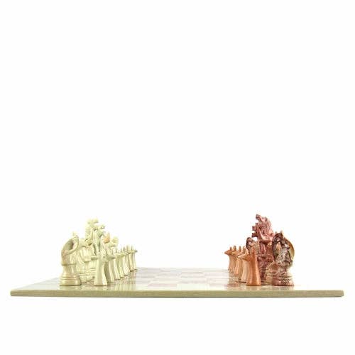 Global Crafts - Wholesale Board Game - Soapstone Hand-Carved Chess Set  in Box  - Safari Animal Pieces2