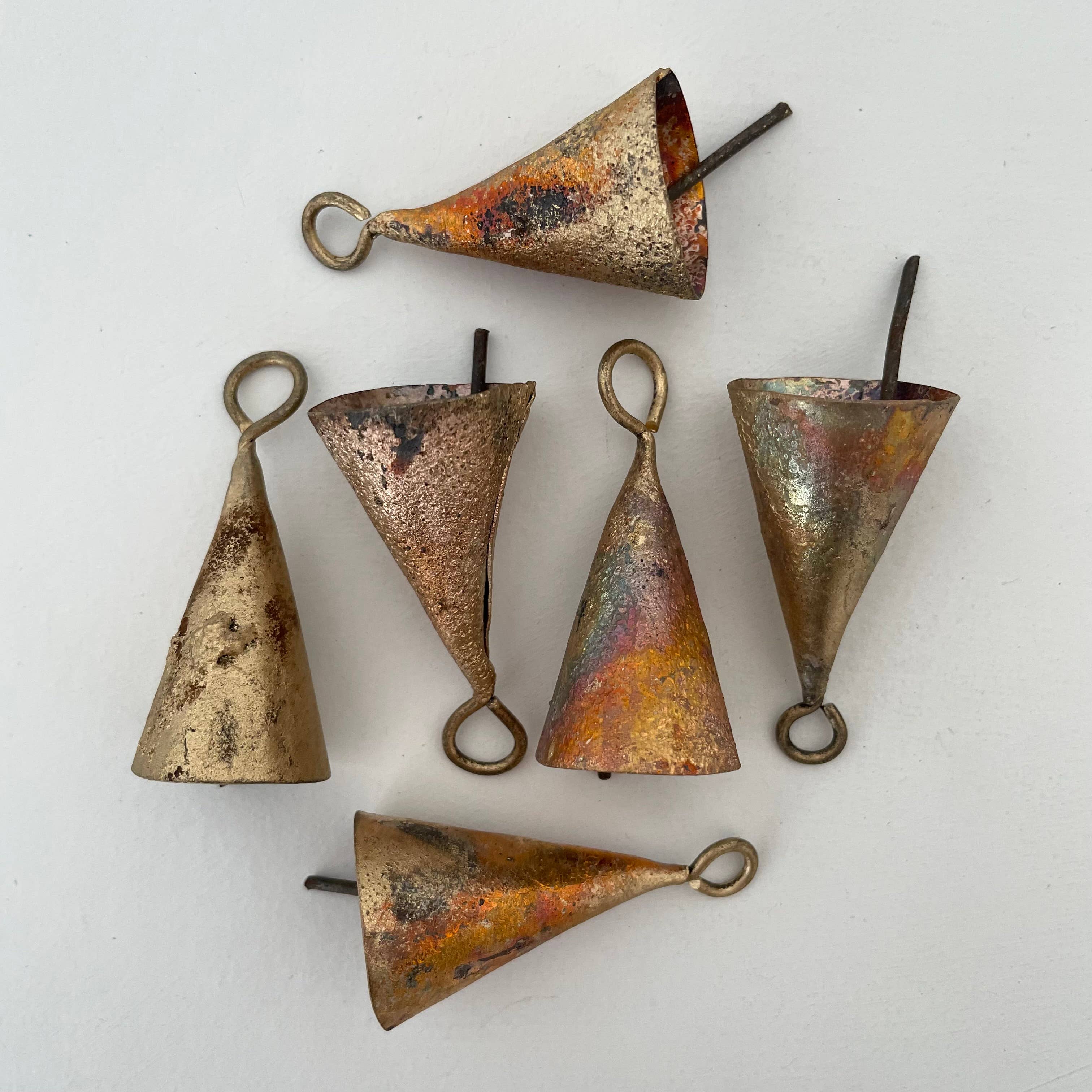 fort & field - Wholesale Ornament - 2" cone tin brass bell rustic holiday ornament jute twine2