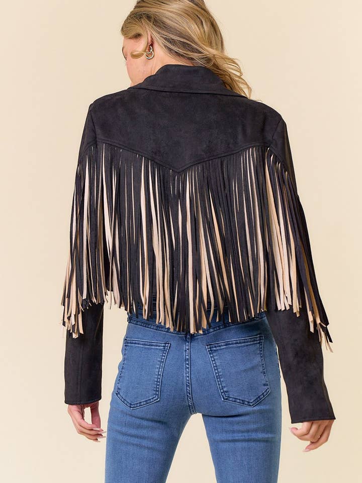 Saints & Hearts – Engroshandel Jakke - Dame – SIJ5279ABLACK FLERFARVET FRINGE ÅBEN FRONTJAKKE (Kopi (C6