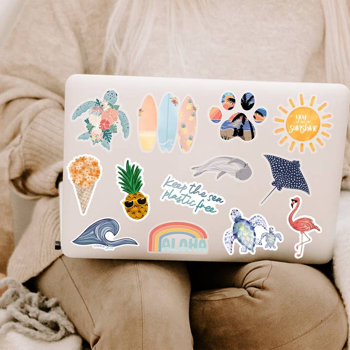Wild Peonies Studio - Wholesale Sticker - Dog Paw Print Beach Guy with Dog Clear Vinyl Sticker