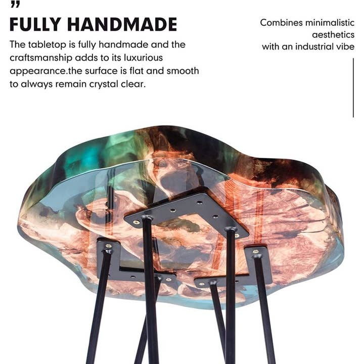 Tuzech Leather – wholesale Sidobord – Bord i naturlig kant med epoxiharts och valnötsträ, 20-tums hairpin-ben2