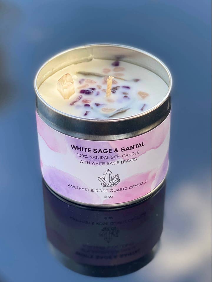 Vela de Sábio Branca c/ Ametista, Rosa & Quartzo Transparente, por atacado de Letrice Custom Creations LLC