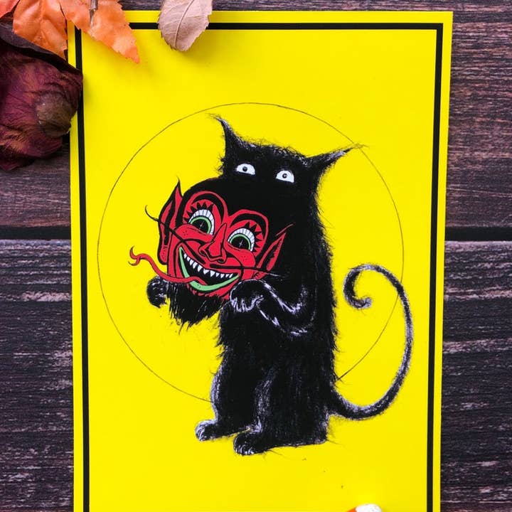 Andy Sciazko Art - Wholesale Art Print - Nine Lives-Vintage Halloween Cat- Wall Decor Print