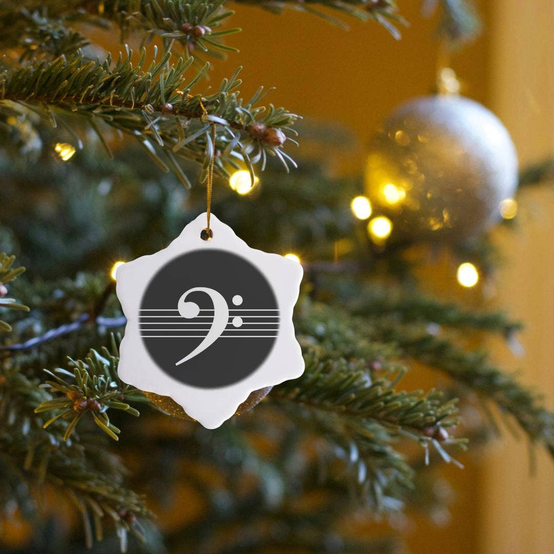 3dRose - Wholesale Ornament - 3dRose, Black Bass clef F-clef on musical staves staff - music musician gift, Ornament13