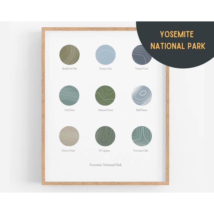 Stampa parco nazionale di Yosemite | Poster del parco nazionale per la vendita all'ingrosso da parte di Map Maiden
