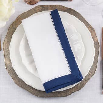 Guardanapo de Jantar Beiry Border Hemstitch Branco 20" por atacado de Fennco Styles