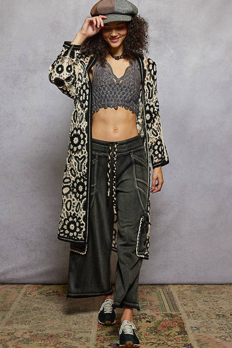 Pol Clothing - Vente Cardigan – femme - Cardigan en maille crochet à manches longues et col en V12