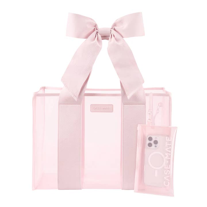 Ballet Pink Special Edition Bow Beach Tote With Phone Pouch for wholesale on Faire