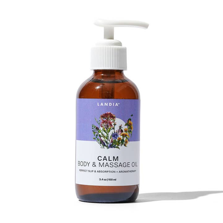 Lavendel-Glasflasche für Körper- und Massageöl, Metalldeckel für den Großhandel von Landia Skincare, LLC