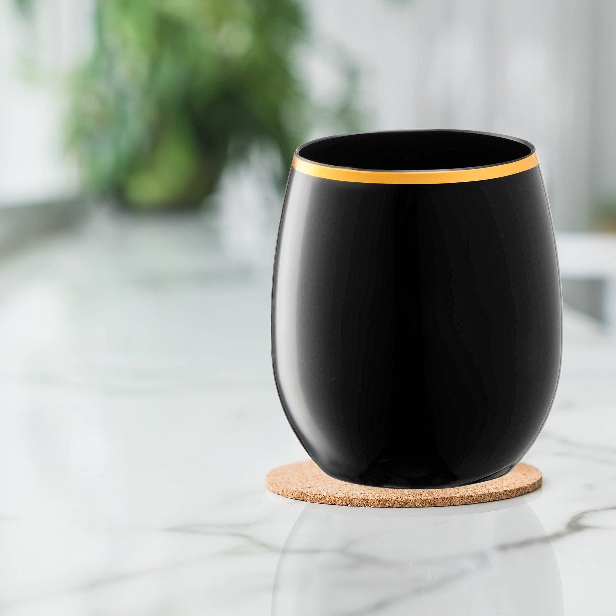 Smarty had a Party - Wholesale Wine Glass - 12 oz. Black with Gold Plastic Wine Glasses - 64 pcs8