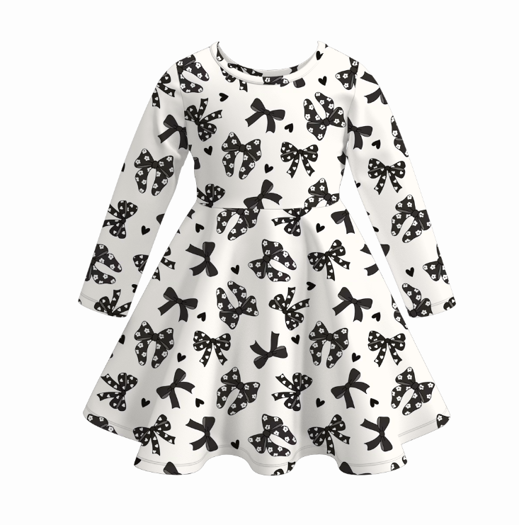 Auraquise - Wholesale Dress - Kids - 2026 Valentine's Day Spring Bow Heart Print Girls Twirl Dress0