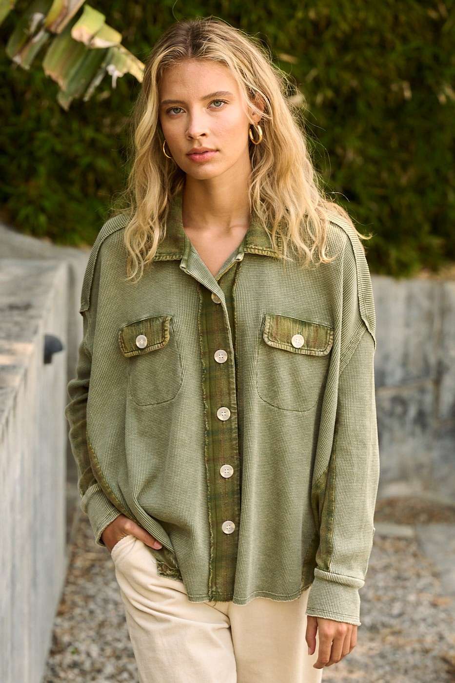 mittoshop - Wholesale Shirt Jacket/Shacket - Women's - MINERAL WASH PLAID CONTRAST WAFFLE KNIT SHACKET8