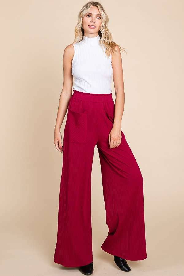Culture Code - Wholesale Pants - Women's - CRP1797 - RUCHING FRILL WAIST WIDE PANTS8