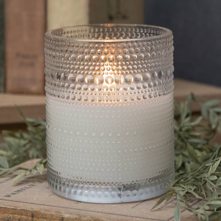 5" DOTTED GLASS 3D FLAME CANDLE for wholesale by Ragon House