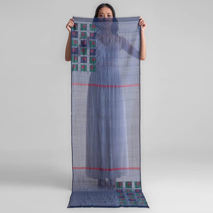 Cachecol Jamdani de Seda-Lã Tecido à Mão Midnight Mosaic por atacado de SADHU HANDMADE NATURALS