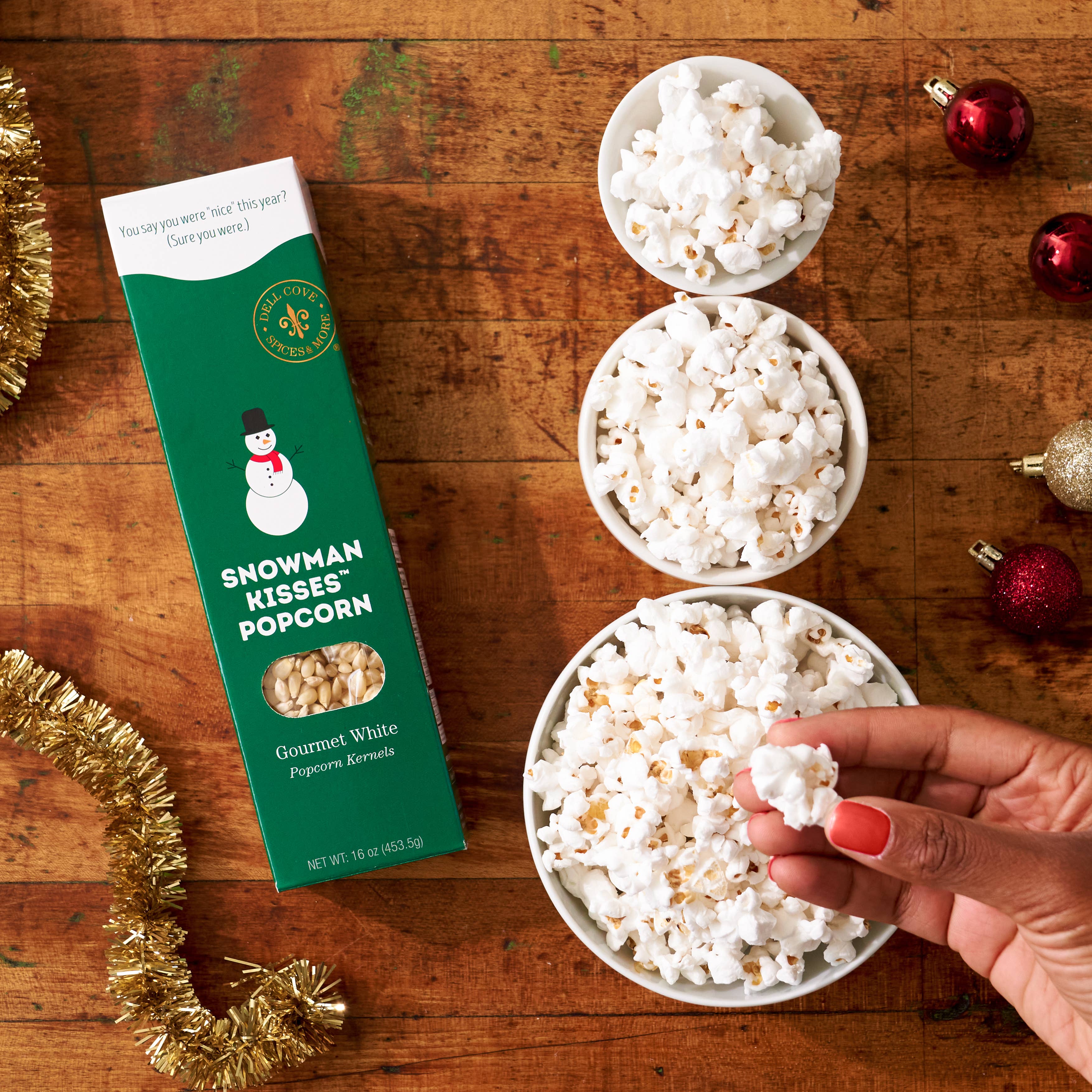 Dell Cove Spices & More Co. – Großhandel Popcornmais – Schneemann Küsse Popcorn Kernel, Weihnachtsstrumpf Geschenk1