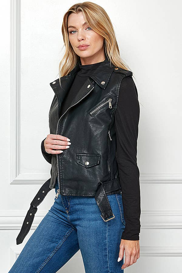 Veracci – wholesale Leather jacket – Women′s – Biker Faux Leather Sleeveless Jacket, Biker Vest7