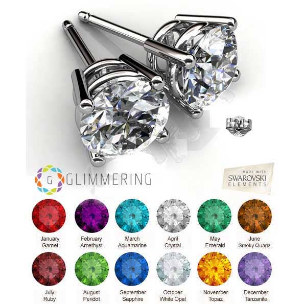 Swarovski Crystal Round Cut Birthstone Stud Earrings for wholesale by Glimmering Handmade